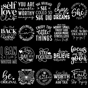 20 Piece Inspirational Quote Fun English Slang Stickers, Washable Fashion DTF Heat Transfer Iron-On Patches, DIY Clothing Accessories