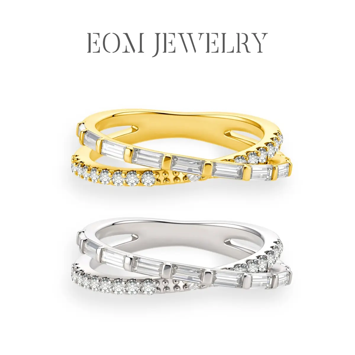 New EOM 18K Gold Plated Moissanite Waterproof Starlight Ribbon Crossover Ring Silver-Plated Wedding Engagement Anniversary Valentine's Day Birthday Gift Daily Wear for Men Women