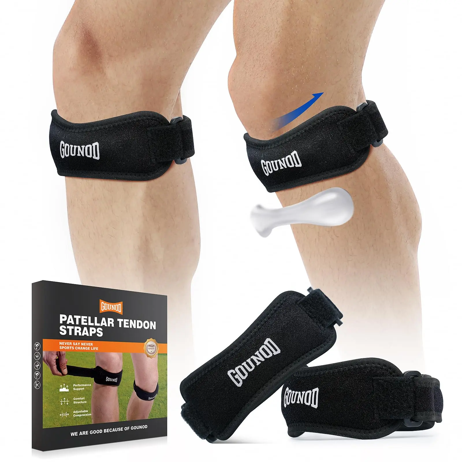 Patellar Tendon Support Strap 2 Pack, Knee Strap for Knee Pain Relief, Patella Band for Basketball, Jumpers Knee, Tendonitis, Running, Hiking, Soccer, Osgood Schlatter Patellar Tendon Support Strap Pack