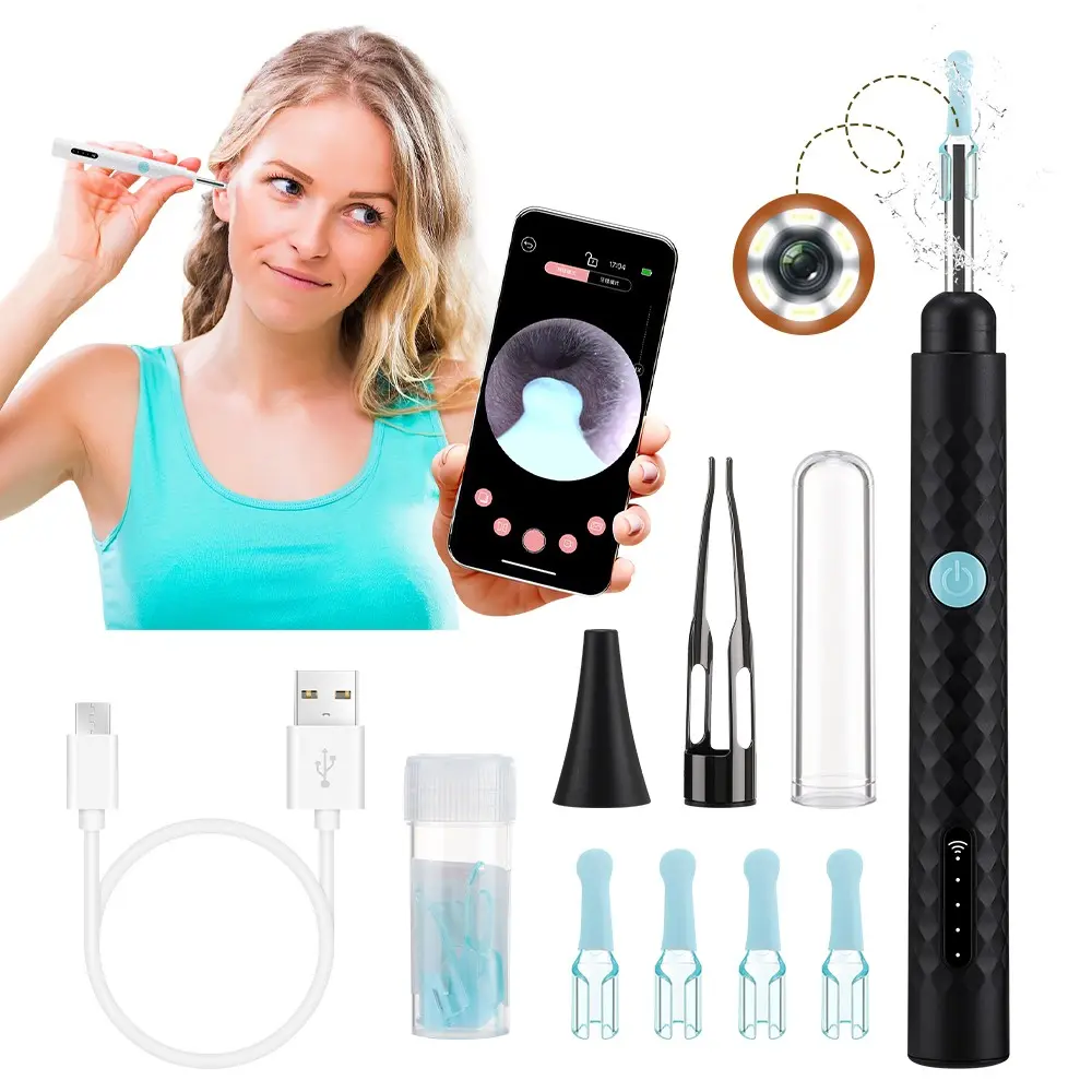 Two-In-One Visible Ear Spoon with Tweezers, 300k Pixels, Wireless Connection, and, Suitable for Adults, Children, Pets, Wireless Visual Earpick