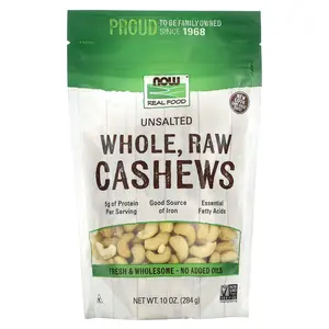 NOW Foods Real Food, Whole, Raw Cashews, Unsalted, 10 oz (284 g)