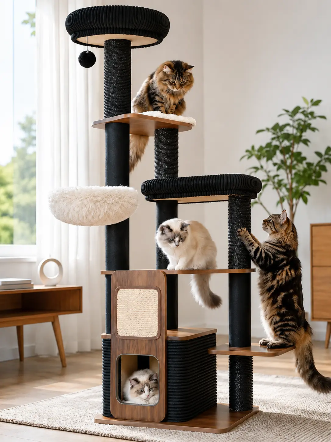 Heavy Duty Cat Tree for Large Indoor Cats, 63 Inch Sturdy Modern Cat Tower with Extra Large Plush Top Perch, Scratching Posts and Spacious Condo