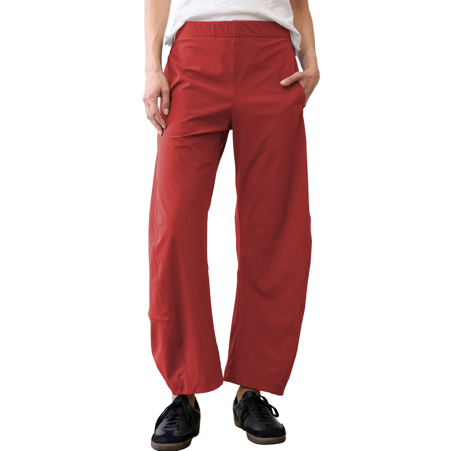 JGS1996 Women's Mid Rise Barrel Pants Elastic Back Waist Tapered Trousers with Side Pockets Baggy Lounge Bottoms True to Size for Daily Travel & Back to School Breathable Fabric