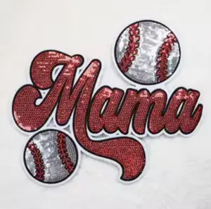 Baseball mama sequin applique patch