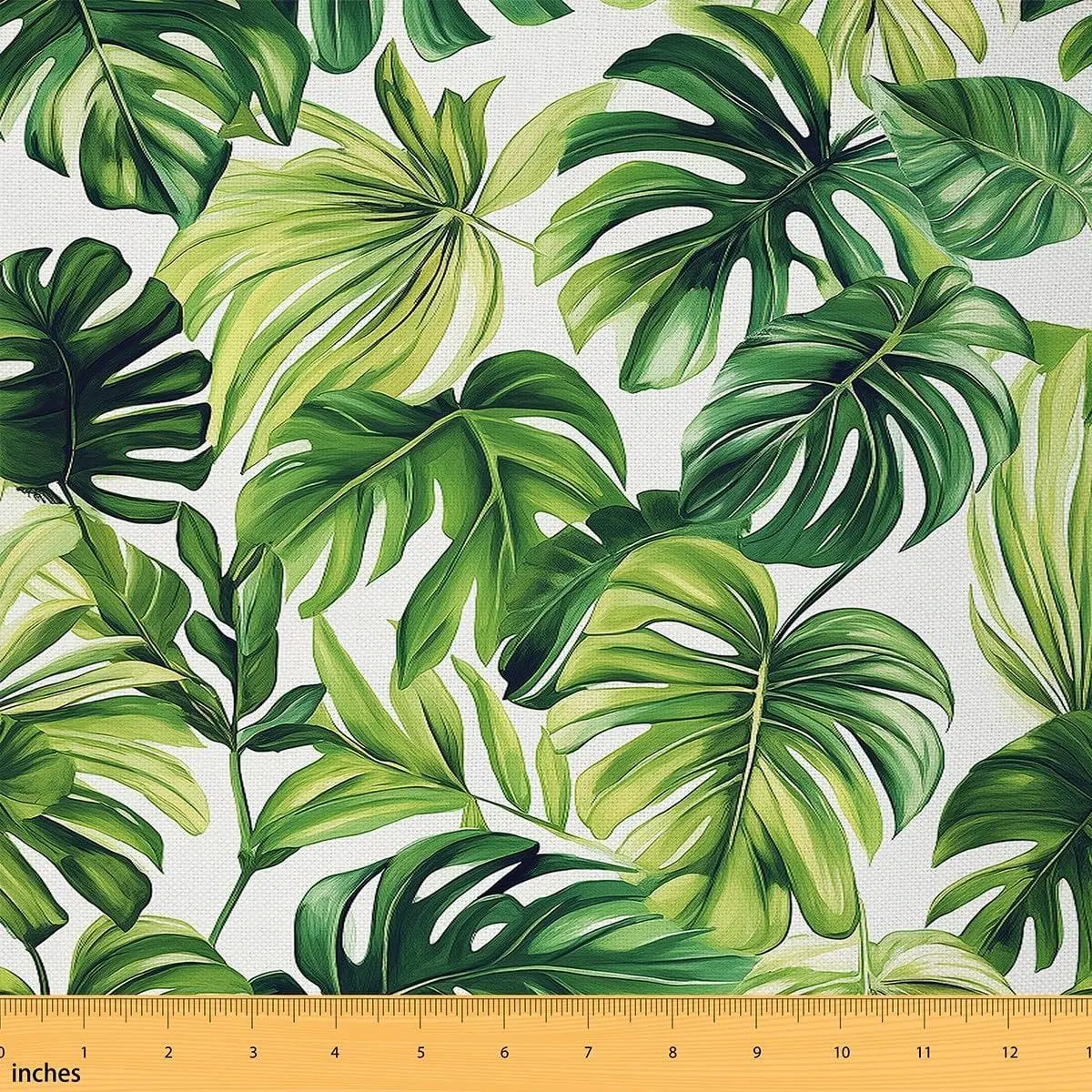 Tropical Plants Fabric Watercolor Green Palm Leaves No Stretch Sewing Fabrics Wild Natural Botanical Leaf Soft Flannel Polyester Fabric Quilting Handmade Artwork Pre-Cut