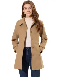 INSPIRE CHIC Peter Pan Collar Winter Outwear Buttoned Single Breasted Long Coat
