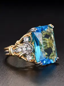 1 PC Gorgeous Blue Cubic Zirconia Art Deco Engagement Ring For Women For Wedding Engagement Party Jewelry Valentine's Day Gift Beautiful Rings