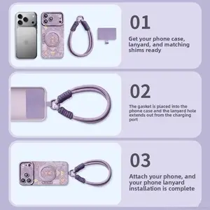 Pastel Purple Precision-Fit Cellphone Protector Casing for iPhone 14-17, Shockproof Accessories for Handheld Devices with Magnetic Stand, Long Crossbody Lanyard, Lucky Gourd Design, Shimmery Glass Texture, Gold Charm, Ideal Daily Gift