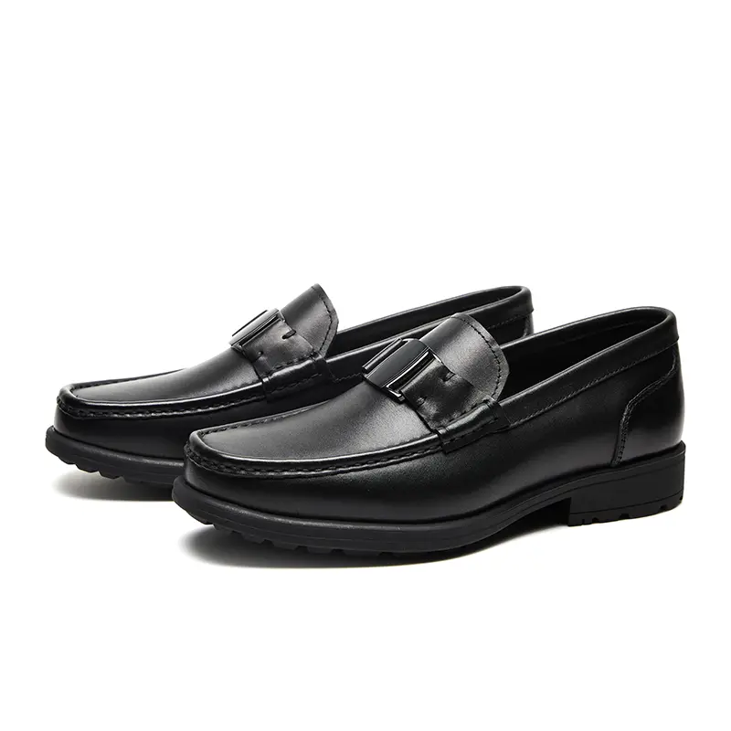 Classic style business casual leather shoes - men's horse-bit button square-toe loafers - one-piece British imported cowhide wedding shoes