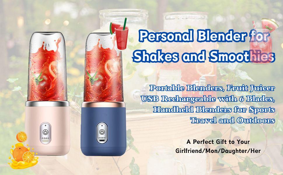 14oz Portable Blender, 6 Blades USB Rechargeable Personal Blender for Smoothies & Juices, Travel Outdoor Blender with Cup & Lid (Pink) everyday hydration multifunctional tool bpa free kitchen gadget