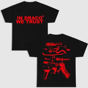 IN DRACO WE TRUST Double Side Black Shirt Menswear Top Casual Short Sleeve Crewneck Tshirt with Double-needle Hems & Seamless Collar for Durability