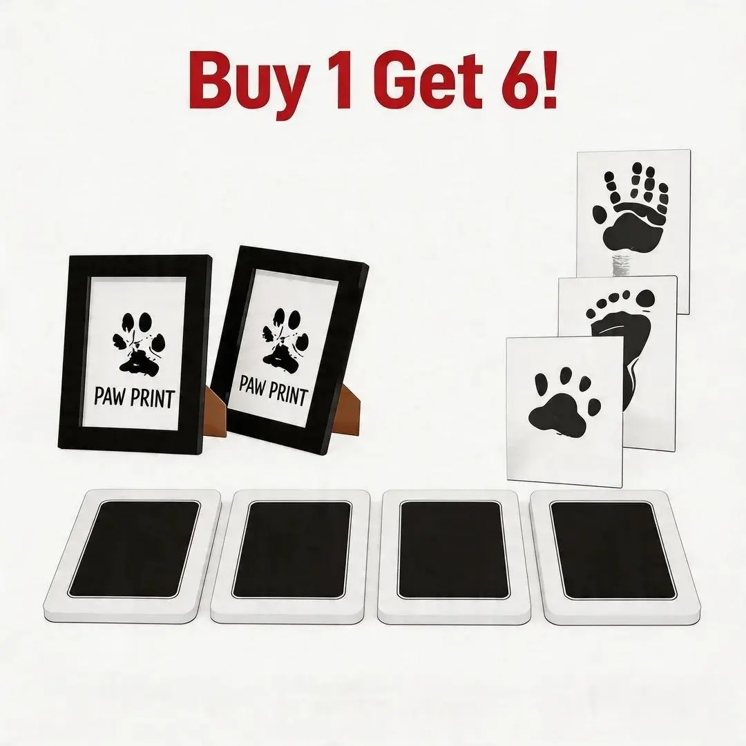 Paw Print Kit: 4 Clean-Touch Ink Pads + 2 Wood Photo Frames | Pet Keepsake Gift Set with 8 Imprint Cards