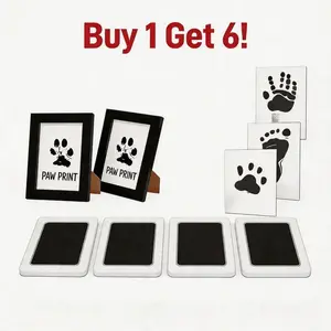 Paw Print Kit: 4 Clean-Touch Ink Pads + 2 Wood Photo Frames | Pet Keepsake Gift Set with 8 Imprint Cards