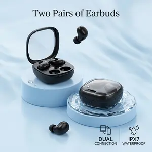 Chengruida M126 HiFi Quality 2 Pairs Wireless Earbuds, Ultra Thin Mini No Ear Pressure Side Sleep, Noise Reduction Call Long Battery Life