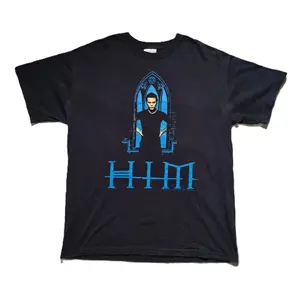 2006 HIM Band Goth Emo Y2K Tour Black Shirt, Unisex Cotton One Side T-Shirt Fabric Menswear