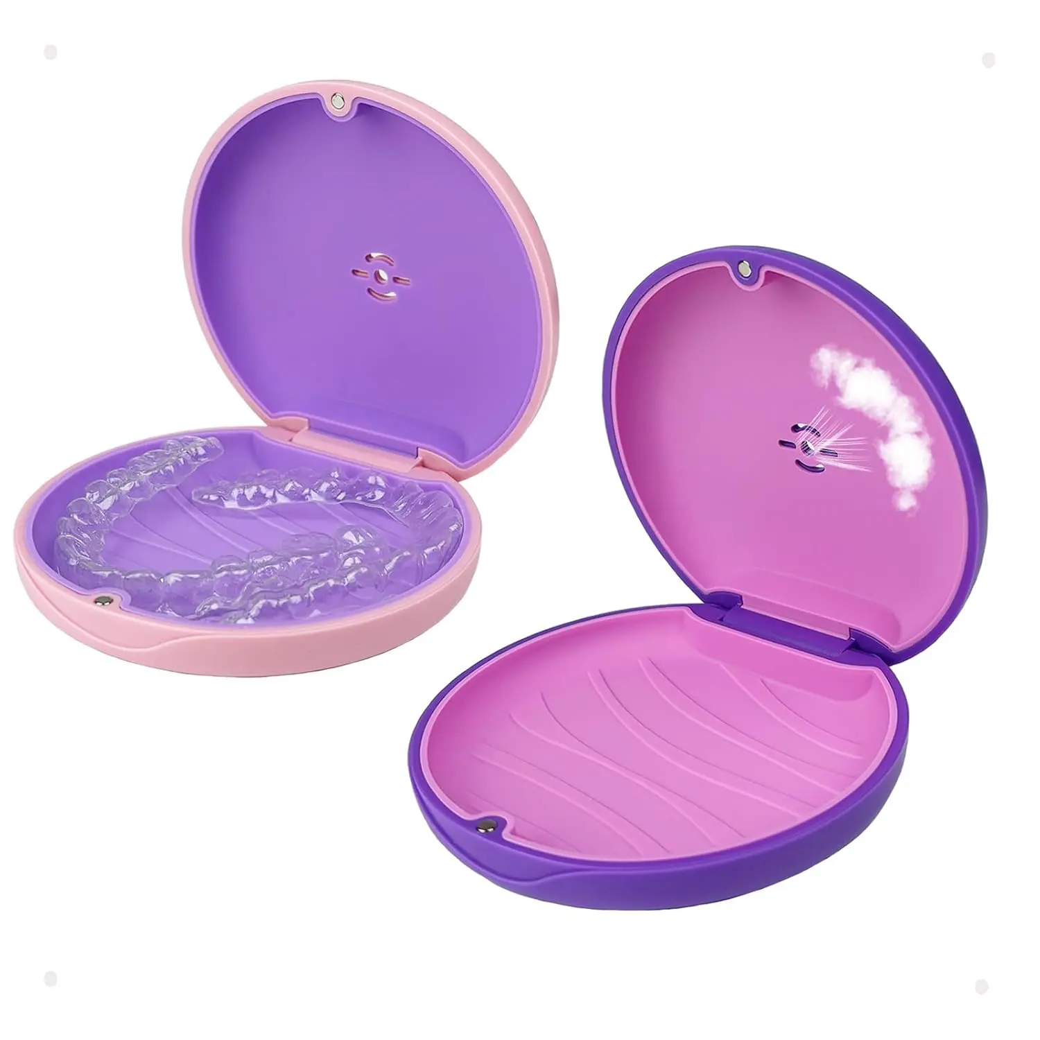 2 Pack Retainer Case,Aligner Case with Vent Holes, Compatible with Invisalign, Mouth Guard Cases,Portable Slim Travel Cute Orthodontic Retainer Cases (Pink Purple)