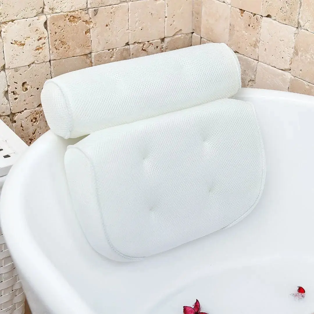 Deluxe Bath Pillow for Tub Neck and Back Support – Extra Thick 3.9” Cushion, Non-Slip Spa Headrest with Suction Cups, Quick-Dry 3D Mesh Bathtub Pillow for Women Self-Care, Relaxing Bath Accessories, Gifts for Her, Spa Day Essentials