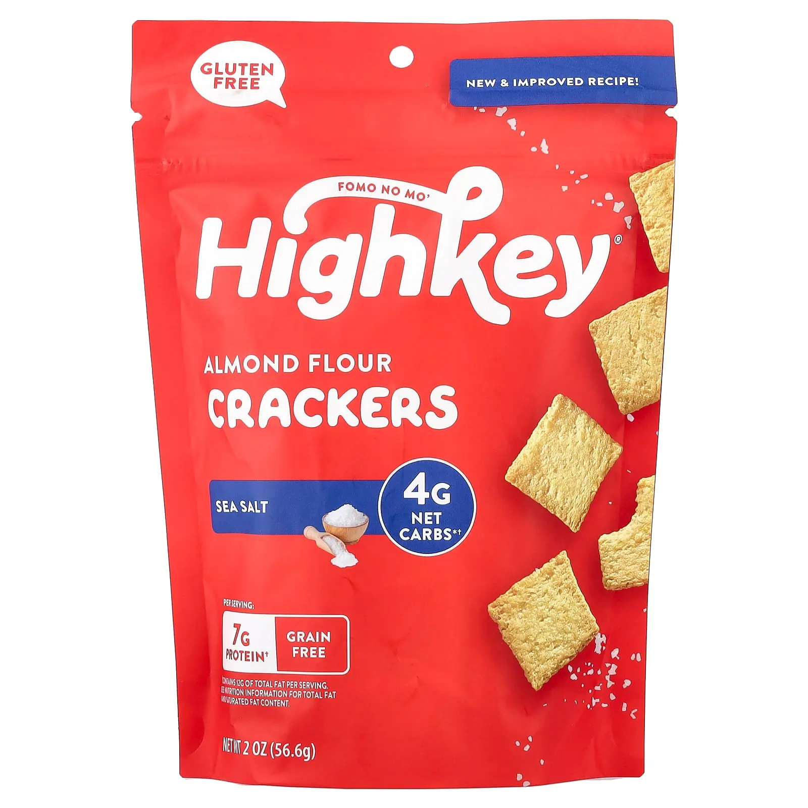 HighKey Almond Flour Crackers, Sea Salt, 2 oz (56.6 g)