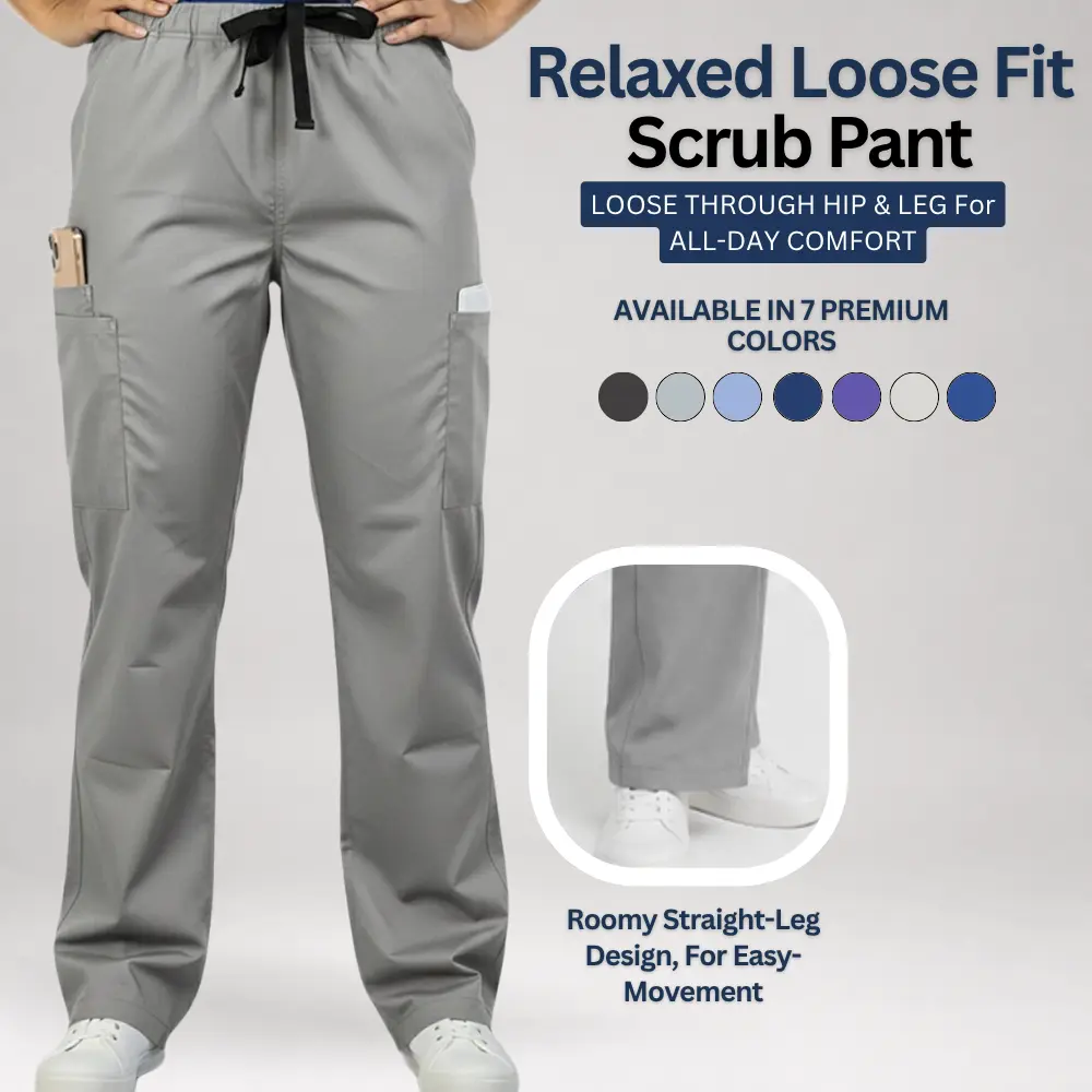 HEEDFIT Menswear Unisex Premium Soft Smooth Fabric Baggy Loose-Fit Oversized Scrub Pants with Tie, Pockets, Professional Workwear Uniform Clothes (Style 5500), Plain, Scrubs, Drawstring, Machine Washable, Easy Care, Tri-Blend, Tie Waist, Oversize Fit, Bot