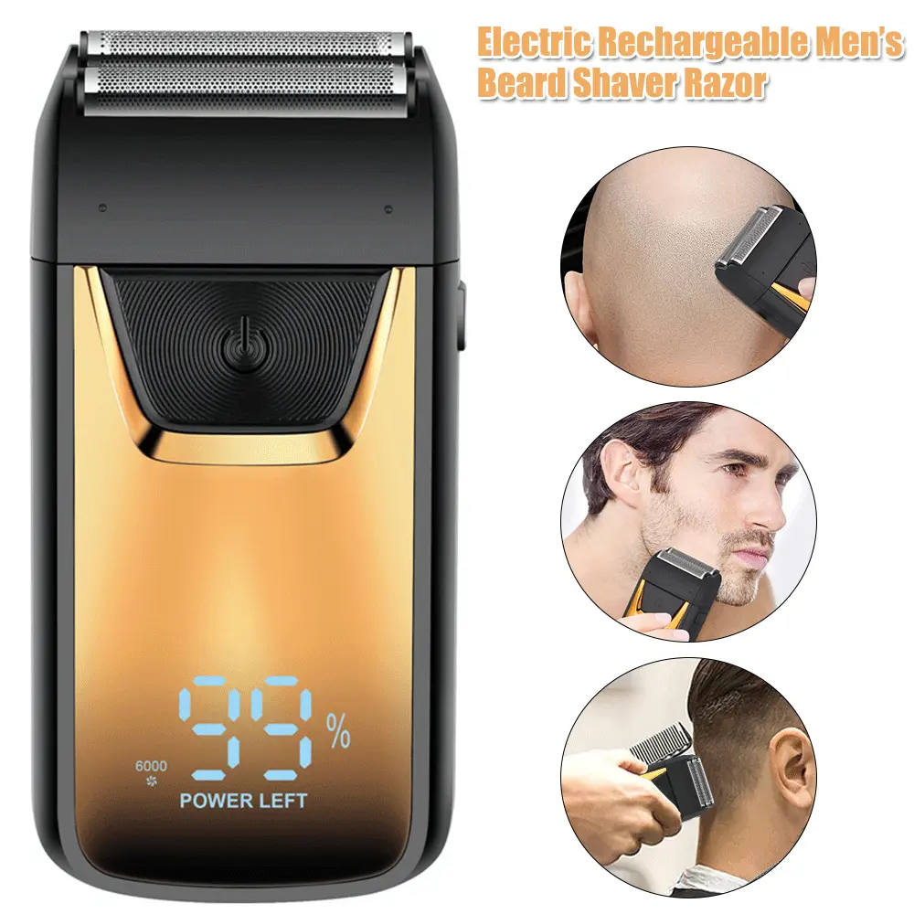 Electric Men's Foil Shaver Trimmer Razor USB Recharge LED Display Hair Beard Shaving Machine Wet/Dry Reciprocating foil shaver kit Removable Cordless Twin Blade shaver ，Portable Beard Shaver