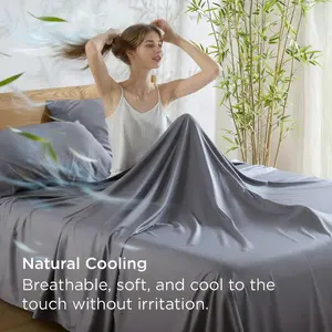 3/4pcs Cooling Bamboo Bed Sheet Set, Breathable and Close-Fitting, Comfortable and Super Soft, Large Bedding Set, Suitable for Hot Sleep, Washable and Machine Washable, All Seasons, Holiday Gift, Perfect for Bedrooms or Guest Rooms blue cat various color