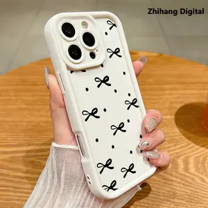 Elegant Black Bow Pattern Phone Case for iPhone 17 Pro Max Air 16 Plus 15 14 13 12 11 TPU Shockproof Drop Protection Rugged Durable Silicone Cover Cellphone Protective Casing