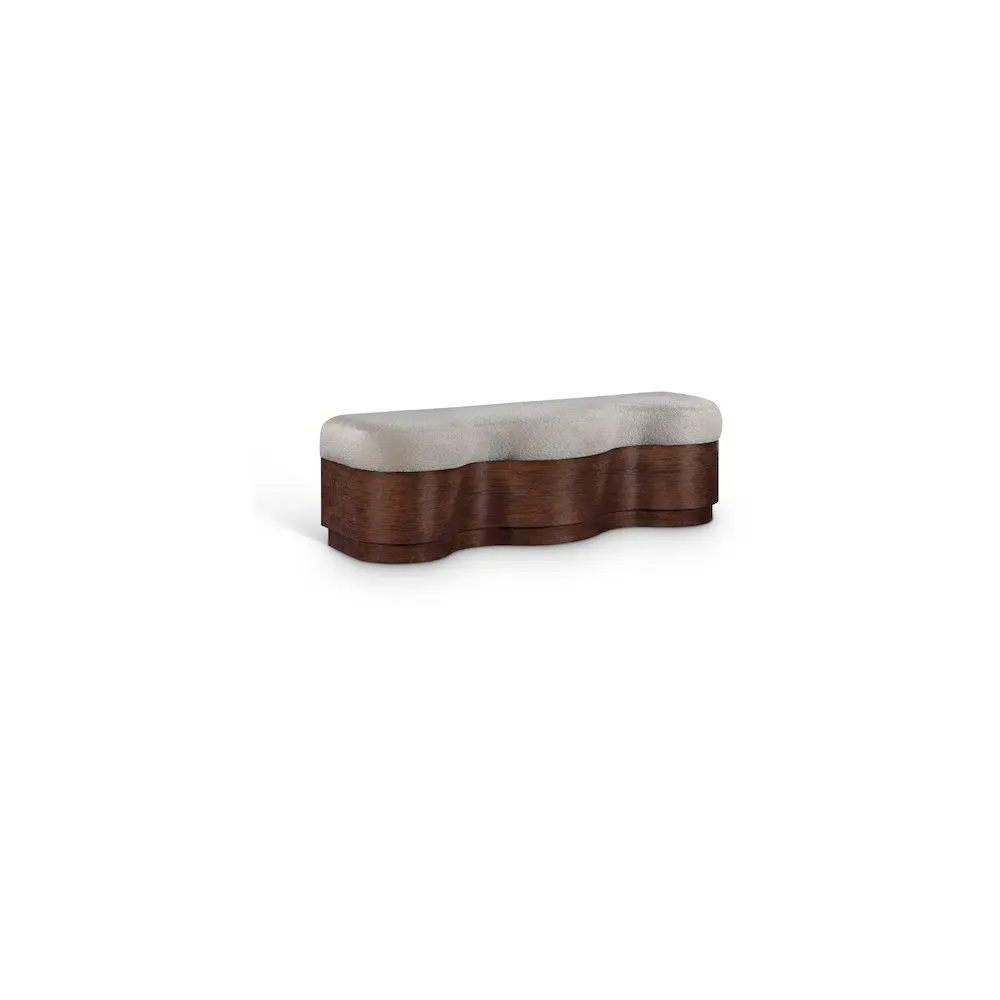 Savoy Beige Velour Fur Fabric Bench, Single Seat Indoor Furniture with Artistic Look and Wave Shape Design, One Person