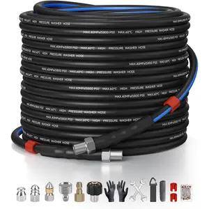 Sewer Jetter Kit for  Washer 100ft - 5800PSI Drain Cleaning Hose 1/4" NPT Corner with High- Nozzles, Watering  Nozzle, Sewer Cleaning Tools & Easy-to-Store Strap