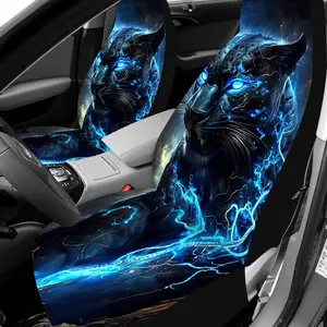 1 Set Black Panther Lightning Energy Cosmic Car Seat Covers, Universal Fit 2pcs/5pcs High-Back Seat Protector, Dark Fantasy Cyberpunk Style Car Accessories, All-Year Machine Washable Polyester, Christmas Gift for Friends
