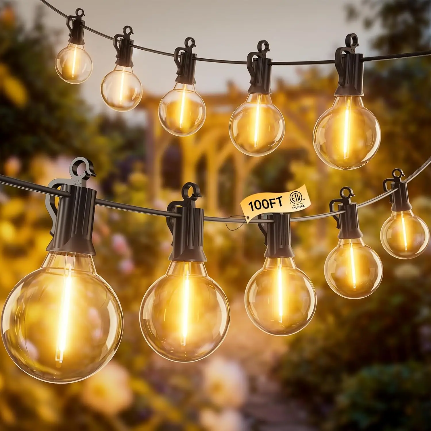 Outdoor String Patio Lights 100FT 50 LED String Lights Waterproof Connectable Shatterproof Hanging Outside Light Backyard Porch Deck Balcony Garden Yard Decor Lighting Edison Bulbs 2200K