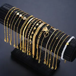 19-piece anklet set, high-quality women's summer beach style heart-shaped rhinestone, butterfly and bead anklet jewelry, suitable for women's beach party date gifts