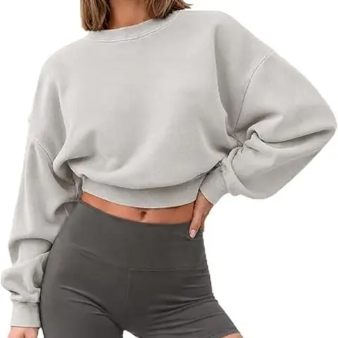FAIABLE Cropped Sweatshirt for Women Heavyweight Fleece Crewneck Top Vintage Washed Pullover with Soft Brushed Interior Baggy Fit Casual Essential Sweatshirt for Fall Winter Streetwear