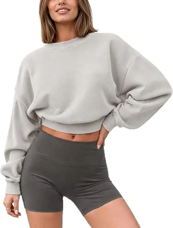 FAIABLE Cropped Sweatshirt for Women Heavyweight Fleece Crewneck Top Vintage Washed Pullover with Soft Brushed Interior Baggy Fit Casual Essential Sweatshirt for Fall Winter Streetwear
