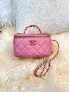 Pre-owned CHANEL Caviar Crossbody Bags Vanity Box Pink Gold Top Handle