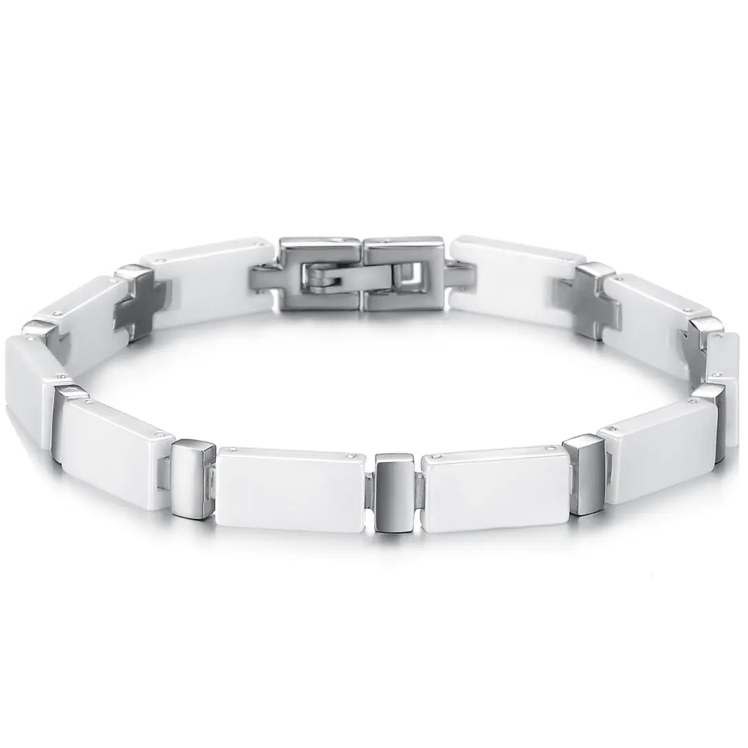 OIDEA Ceramic&Steel Link Bracelet - 19.5 cm, 22 g, 6.5 mm Black-Silver Sleek Modern Wristband for Men, Elegant Female Daily Wear, Ideal for Bracelet Stacking, Concise, Stainless, Lightweight, Stainless Steel, Ceramic Links