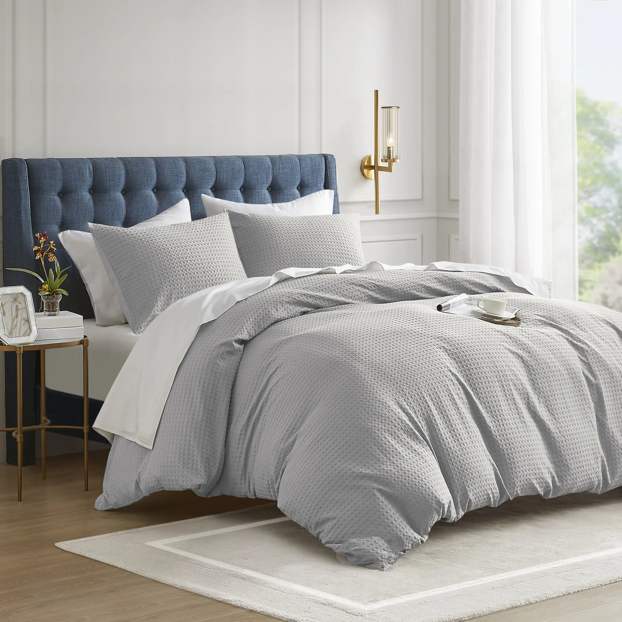 MAIN STREET Dotted Weave Textured Decorative Duvet Cover Set - Soft Bed Cover, Bed Comforter Set for Modern Bedroom, All Season Bedding, Solid Matching Shams, Polyester Microfiber, Hanna Aera, Machine Washable, Oeko-Tex Certified