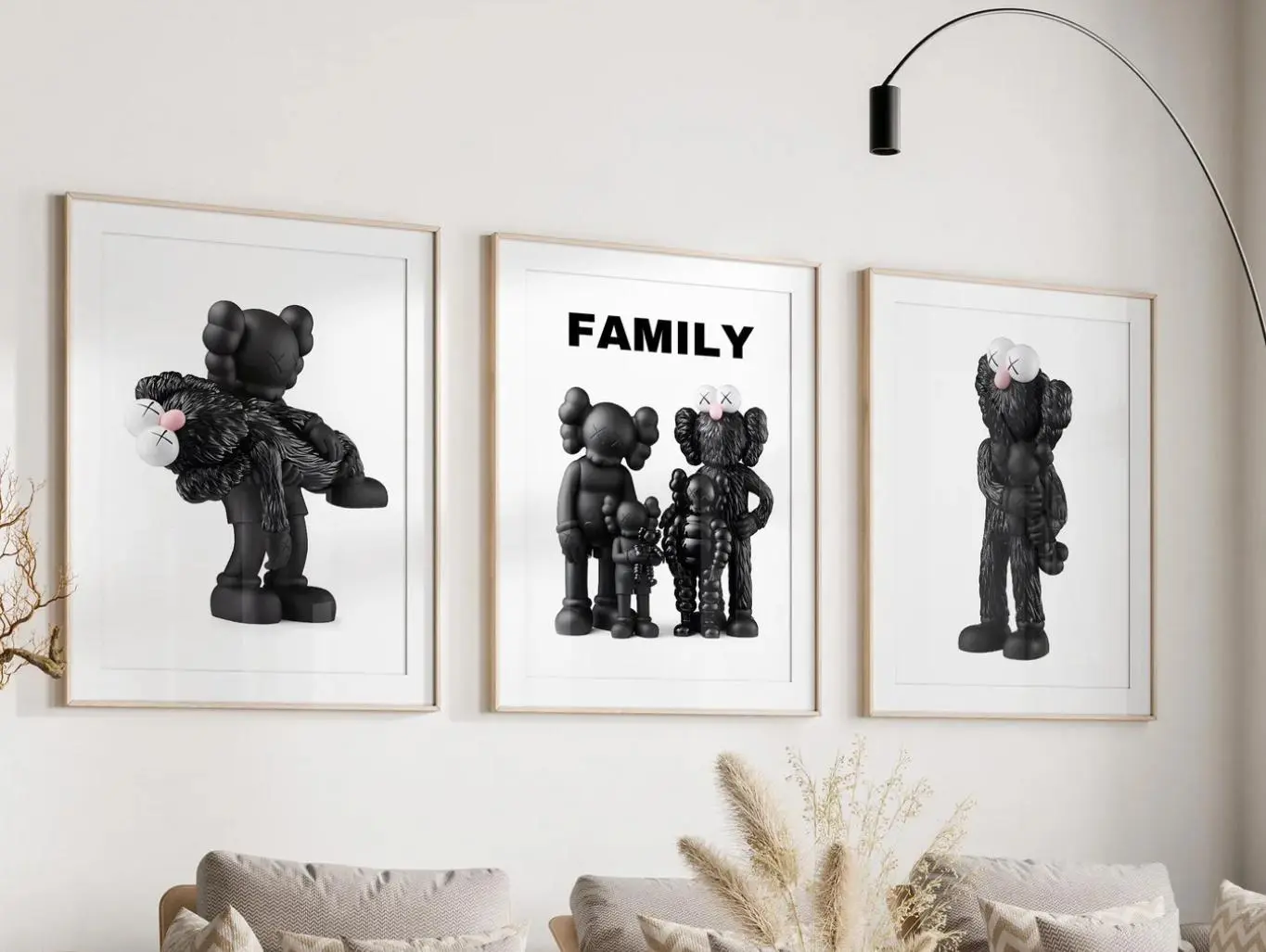 Printable Kaws Poster Set: Black Family Hypebeast Figure Wall Art , Set of 3 KAWS Poster