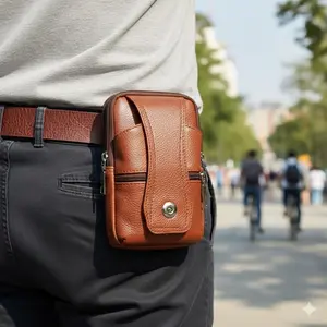 Multifunctional Leather Waist Pack Casual Bum Bag for Travel & Commute: Spacious Brown Crossbody Bag with Adjustable Anti-Slip Strap, Multi-Layer Clasps, Portable Organizer System, Ideal Business Casual Gear.