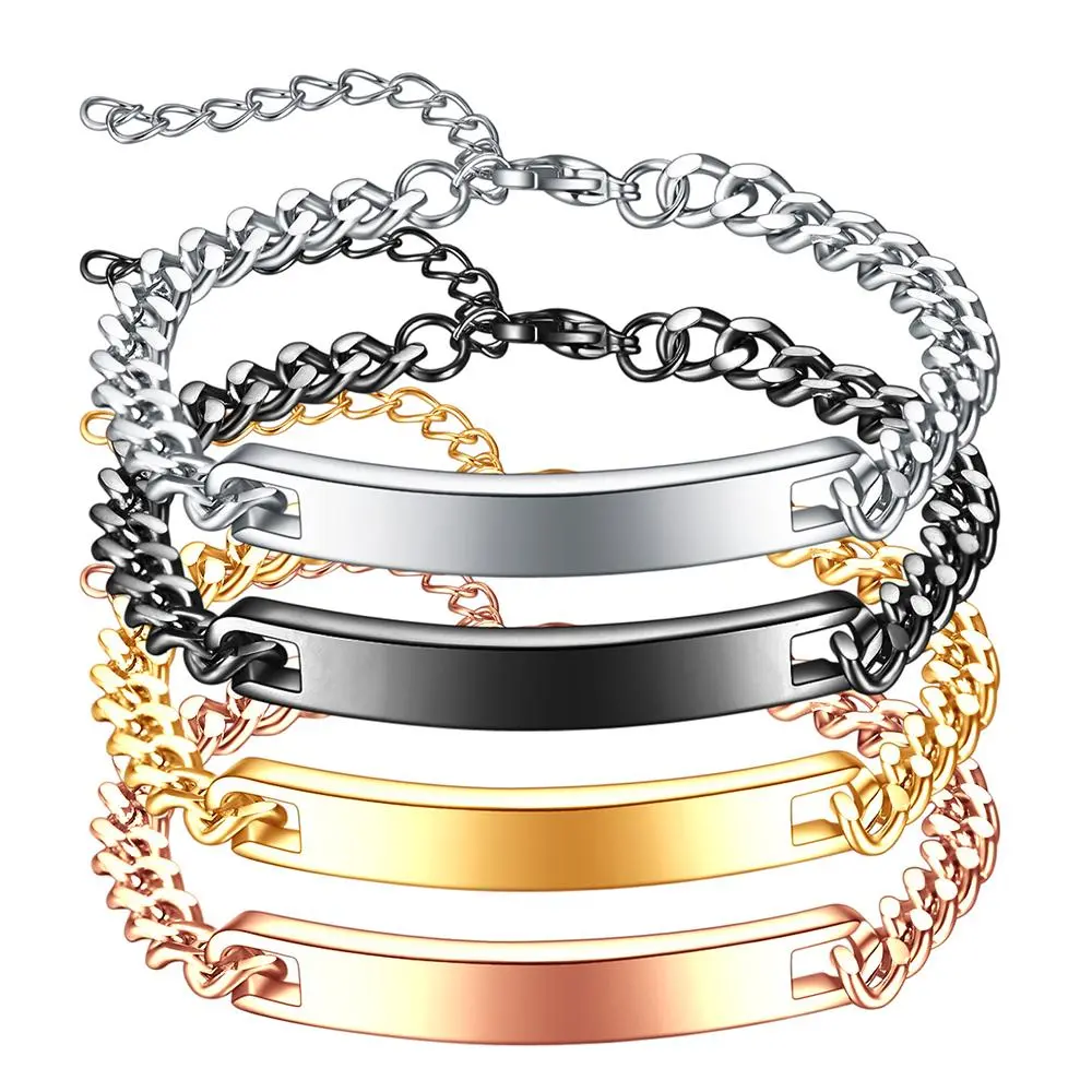 The 7MM personalized and simple four-color stainless steel curved bracelet can be freely laser-engraved