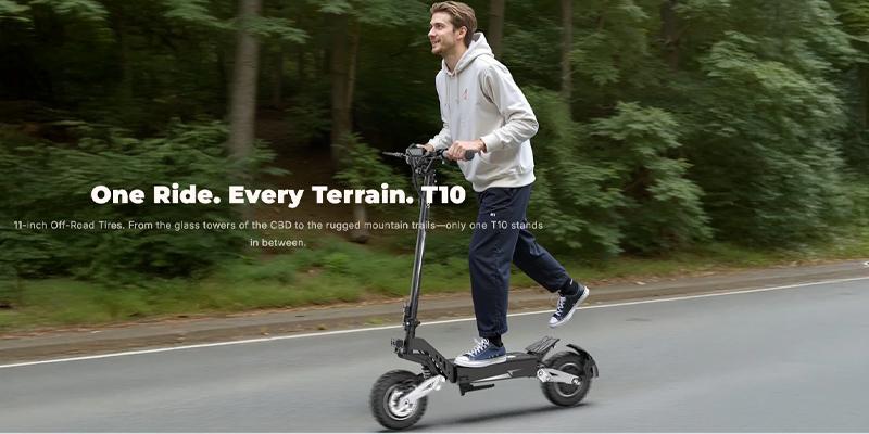 OOTD T10 Scooter for Adults, 48V 18AH Battery Up to 46 Miles Long Range & Powerful Motor, 34 MPH Max Speed, 11 Inch All-Terrain Tires Folding Commuter E Scooter with Dual Suspension & LCD Display