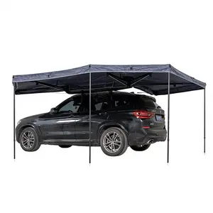 360° 2.0M Black Car Rooftop Awning with LED Light, Waterproof 600D PU & Aluminum Frame