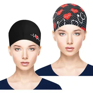 2pcs Set of Women's Work Hats with Buttons, Ribbons, Ties, Long Hair, Surgical Hats, Chemotherapy Hats, Chef's Hygiene Hats, and Headscarves