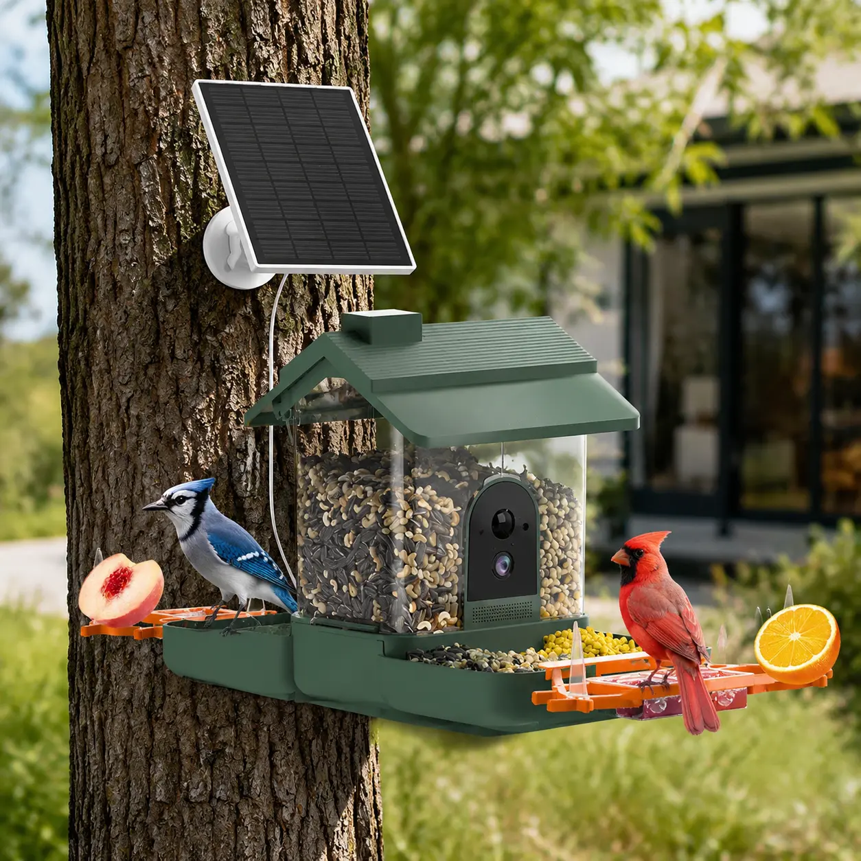 Bird Feeder Camera and Bath Solar Powered for Outdoors, Hummingbird Feeder Camera, Dual-Lens 2K HD Video, AI Bird Identification, Solar Powered, Instant Alerts, IP66 Weatherproof for Backyard Outdoors,Ideal Gift for Bird Lover