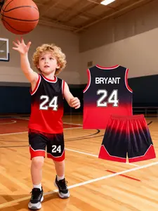 Boys' Gradient Basketball Uniform Set - Number 24 BRYANT Letter Jersey and Shorts Two-Piece Set, Sporty Set, Youth Outdoor Training and Game Basketball Uniform Sports Suit