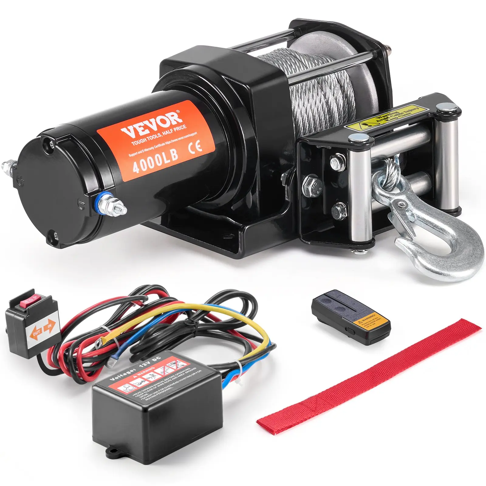【Father's Day Gift】VEVOR 12V DC Black Copper Electric Winch, 4000 lbs Line Pull, 3/16in x 39ft 7 Strands Steel Cable, Roller Fairlead, Dual Wireless/Wired Remotes, IP55 Rated, 11.2x4.0x4.1in, 18.5lbs, Color-Coded Durable Power Cables, for ATV/UTV Towing