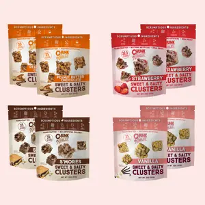 Chunk Nibbles Snack Clusters - Travel size | 8 Pack | 2 oz Bags | 4 Flavors- Peanut Butter Chocolate, Strawberry, S'mores, Vanilla | Sweet & Salty Cluster Bites