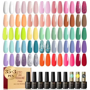ROSALIND 38pcs Nail Gel Nail Polish Set ,Cutics White Nude Pink Gel Nail Polish 35Colors with 3pcs Base and Matte/Glossy Top Coat Nail Art Design Cosmetic Manicure Tools DIY Salon -Need UV/Led Lamp to Dry