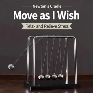 Wooden Newton's Cradle - 5 Large Beads Physics Science Toy, Fun Desk Decoration for Office & Home, Relieve