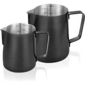 2 Pack Matte Black Milk Frothing Pitcher, 12oz/350ml & 20oz/600ml Espresso Steaming Pitcher, Stainless Steel Milk Frother Steamer Cup, Perfect for Espresso Coffee Cappuccino Latte Art