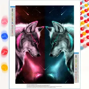 DIY Handmade Diamond Painting Kit, 5D Wolf Pattern Art Set, Full Round Drill DIY Craft, Home Decor Gift, Diamond Art Tools, Model_xinghao Ly1